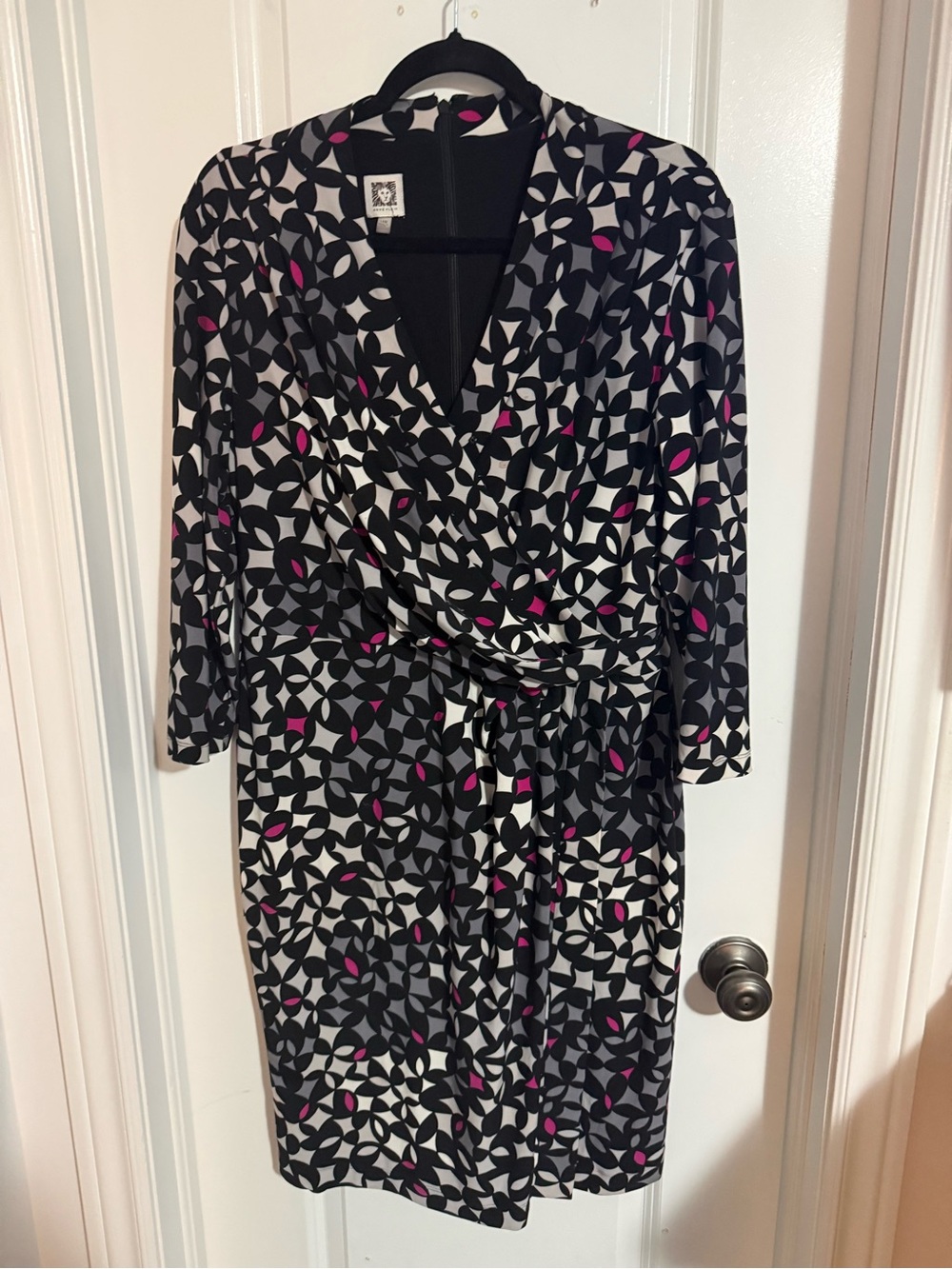 Anel Klee Abstract Wrap Midi Dress Black & Pink Size 14W